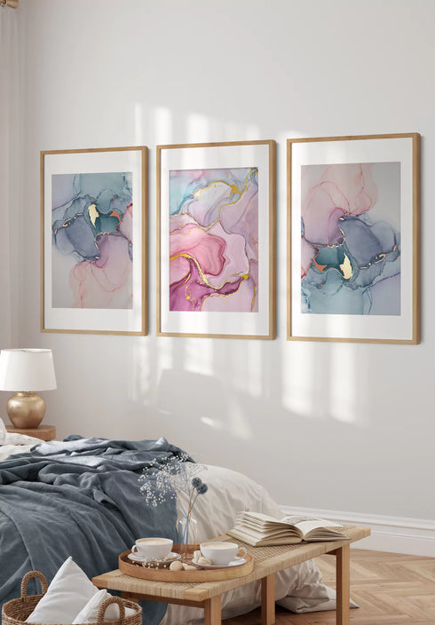 Acquerello Marmo Rosa Set Di 3 Poster 50x70cm
